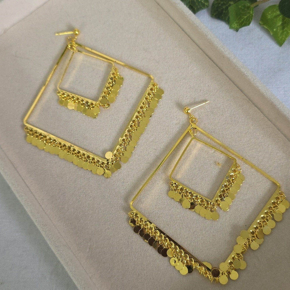Large Statement Gold Square Hoop Earrings